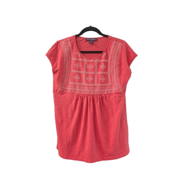 Gloria Vanderbilt Womens Medium Pink White Knit Embroidered Peasant Top - Picture 1 of 3